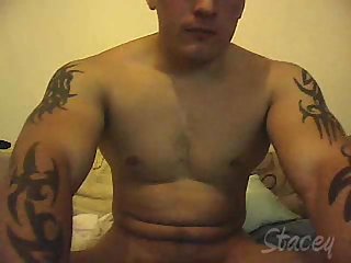 Tattooed guy jerking off spending time