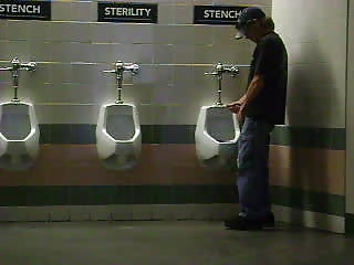 Jerking off in public bathroom